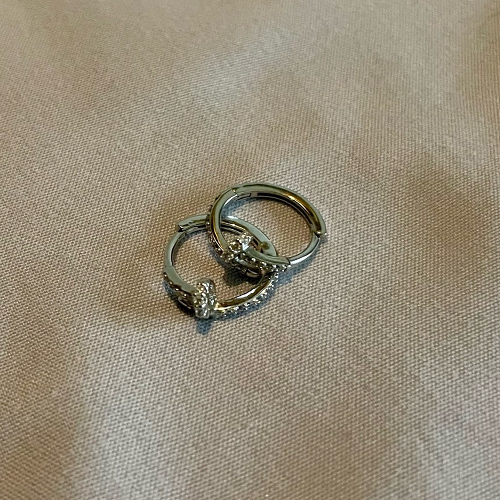 Sterling Silver Pave CZ Nail Hoops Huggies - Picture 4 of 7